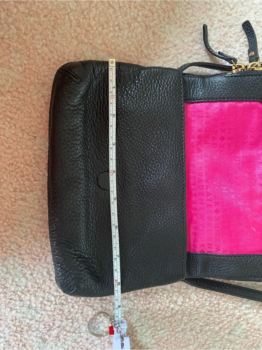 Kate Spade Black Pebbled Leather Crossbody Bag with pink interior